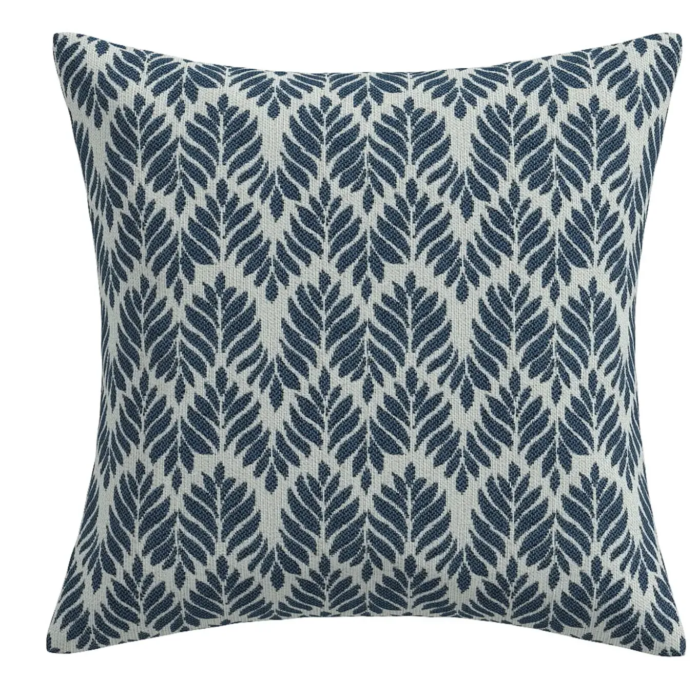 Woodblock Leaf Blue Outdoor Pillow