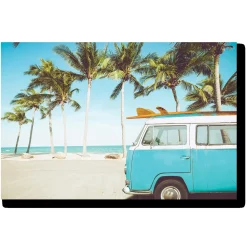 60x40 VW Bus by the Beach Glass Wall Art